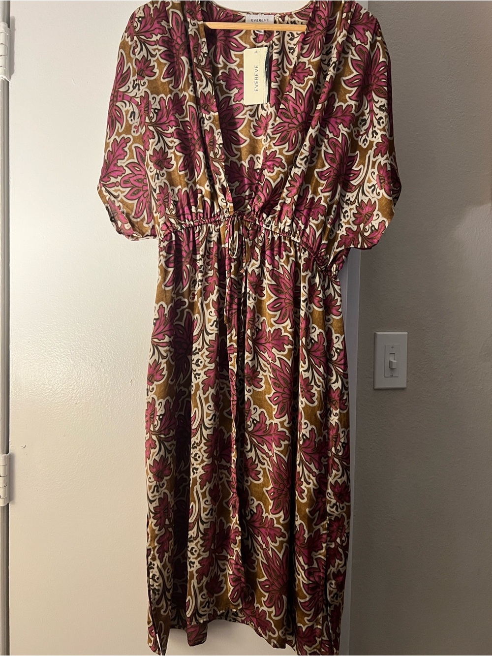 Evereve NWT Floral Kimono Duster Burgundy Mustard Tie Front Boho XS/S